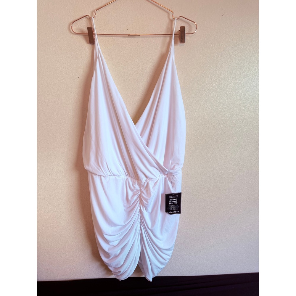 Retrofête Dress Women XXL White‎ Kai Dress Mini Ruched V-Neck Jersey NWT - Picture 8 of 10